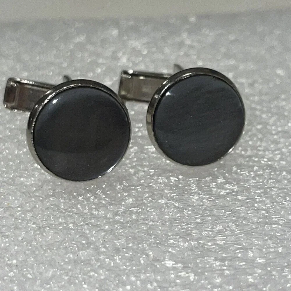Shiny Round Moonstone Cufflinks Gemstones Silver Tone Cuff Links Tuxedo Formal